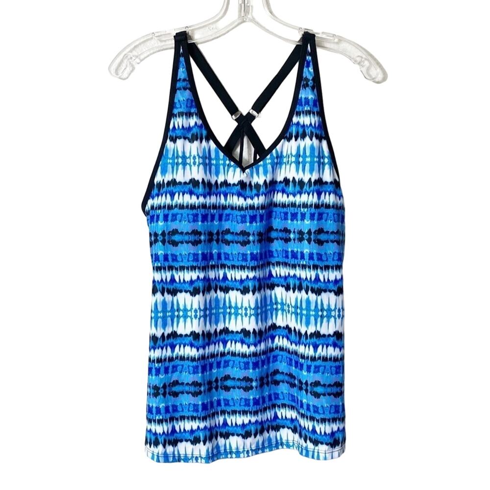 YONIQUE Blue V-Neck Women Swimming Tankini Adjustable Strap Size Large Spandex